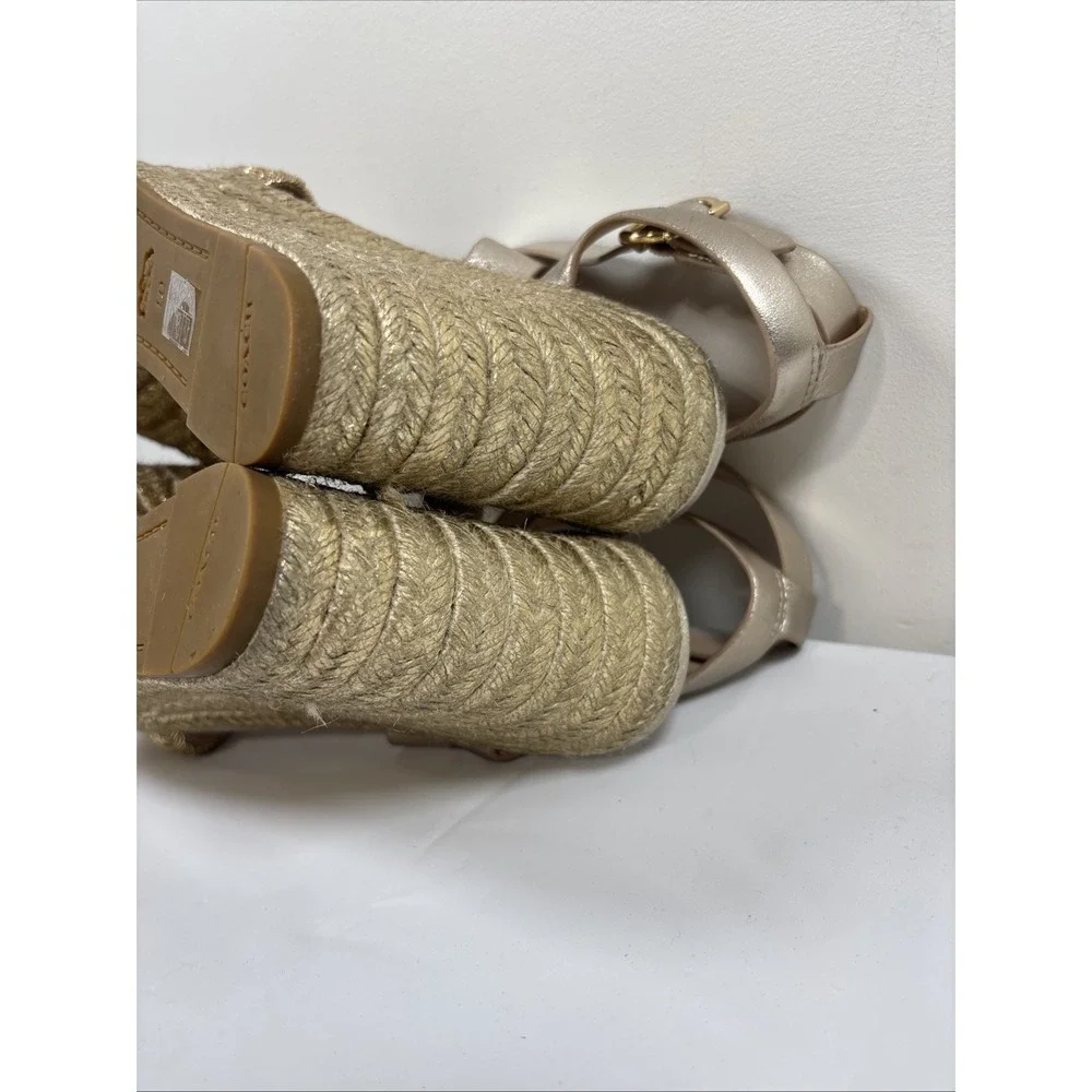Coach Metallic Gold Braided Espadrille Wedge Sandals
